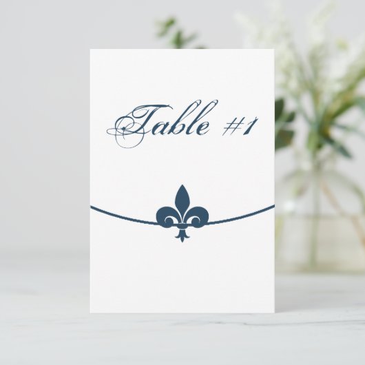 Dark Blue Fleur de Lis Reception Table Card Kaart (Staand voorkant)