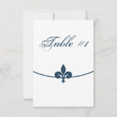 Dark Blue Fleur de Lis Reception Table Card Kaart (Achterkant)