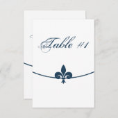 Dark Blue Fleur de Lis Reception Table Card Kaart (Voorkant / Achterkant)
