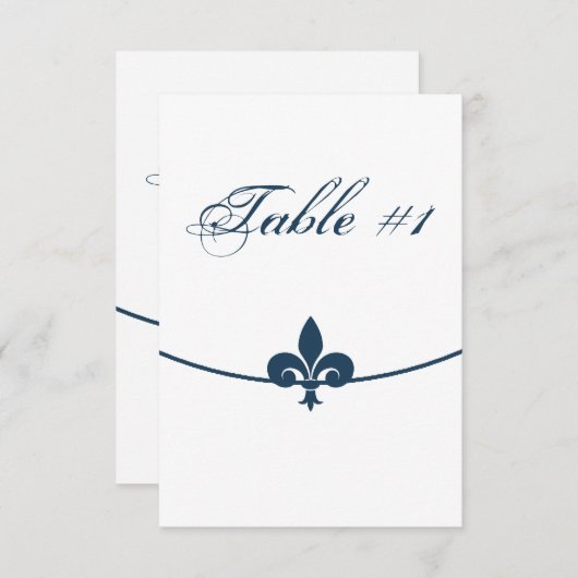 Dark Blue Fleur de Lis Reception Table Card Kaart (Voorkant / Achterkant)