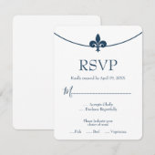 Dark Blue Fleur de Lis Wedding RSVP Kaart (Voorkant / Achterkant)