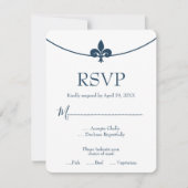 Dark Blue Fleur de Lis Wedding RSVP Kaart (Voorkant)
