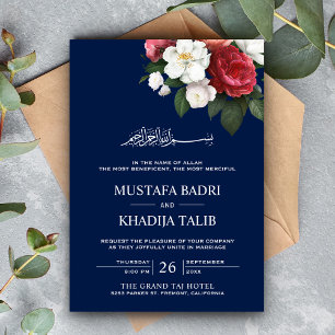 Dark Blue Floral Bouquet Islamic Muslim Weduwen Kaart