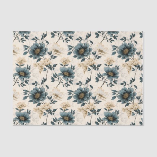 Dark Blue Floral Design Tissuepapier (Voorkant)