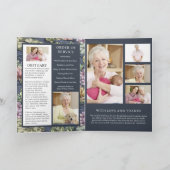 Dark Blue Floral Multi-Photo Funeral Programma (Binnen)