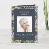 Dark Blue Floral Multi-Photo Funeral Programma (Voorkant)