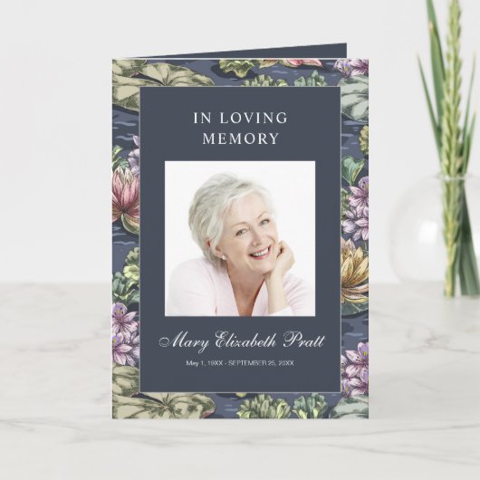 Dark Blue Floral Multi-Photo Funeral Programma (Voorkant)