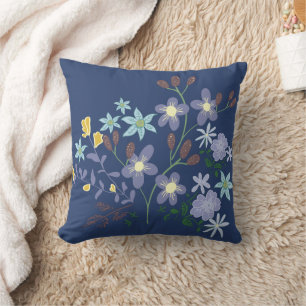 Dark Blue Floral Pillow Hoesje Kussen