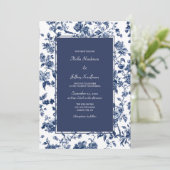 Dark Blue Floral Wedding  Kaart (Staand voorkant)