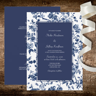 Dark Blue Floral Wedding  Kaart