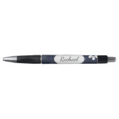 Dark Blue Flowers and Dots Pattern Personalised Pen (Voorkant)