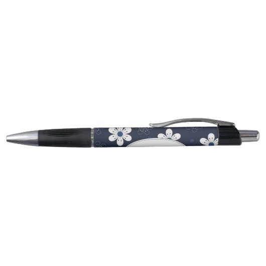 Dark Blue Flowers and Dots Pattern Personalised Pen (Bovenkant)