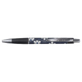 Dark Blue Flowers and Dots Pattern Personalised Pen (Achterkant)