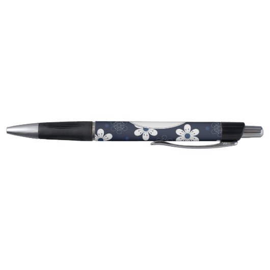 Dark Blue Flowers and Dots Pattern Personalised Pen (Bodem)