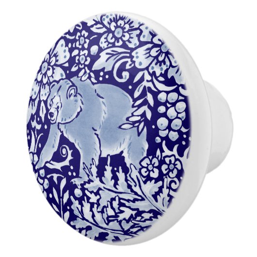 Dark Blue Forest Beer Woodland Animal Floral Keramische Knop (Rechts)