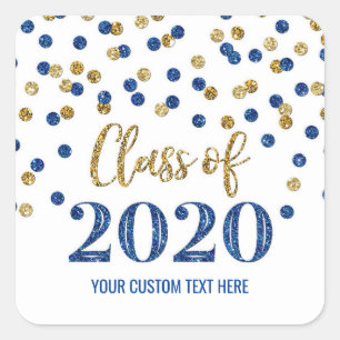 Dark Blue Glitter Confetti Afstuderen 2020 Vierkante Sticker