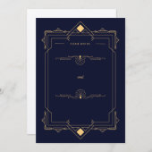 Dark Blue &Gold Art Deco Style Wedding Invitation Kaart (Voorkant / Achterkant)