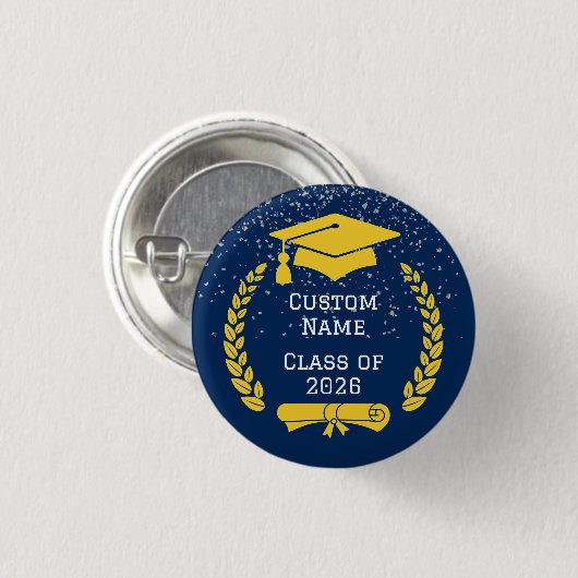 Dark Blue & Gold Class of 2026 Graduation Button (Voorkant /achterkant)