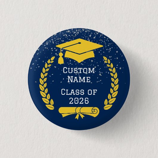 Dark Blue & Gold Class of 2026 Graduation Button (Voorkant)