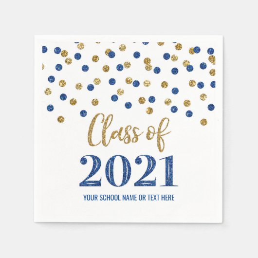 Dark Blue Gold Confetti Klasse van 2021 Afstuderen Servet (Voorkant)