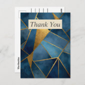 Dark Blue & Gold Geometric Thank You Card Briefkaart (Voorkant / Achterkant)