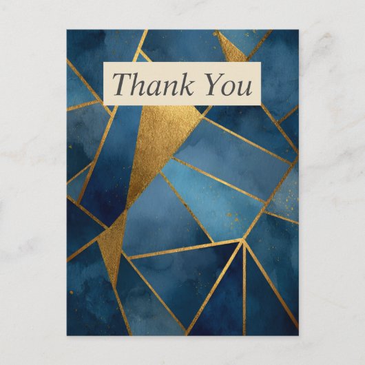 Dark Blue & Gold Geometric Thank You Card Briefkaart (Voorkant)