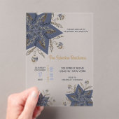 Dark Blue & Gold Midnight Sparkle Stars New Year Acryl Uitnodigingen (Insitu (Draagbaar))
