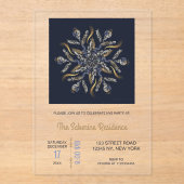 Dark Blue & Gold Midnight Sparkle Stars New Year  Acryl Uitnodigingen (Voorkant)