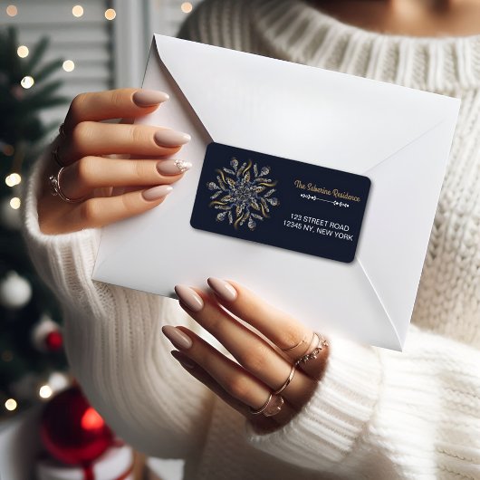 Dark Blue & Gold Midnight Sparkle Stars New Year Etiket