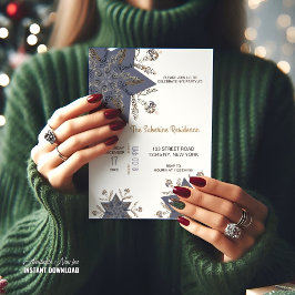 Dark Blue & Gold Midnight Sparkle Stars New Year Kaart