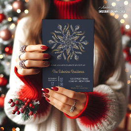 Dark Blue & Gold Midnight Sparkle Stars New Year Kaart