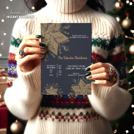 Dark Blue & Gold Midnight Sparkle Stars New Year Kaart