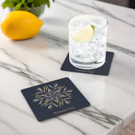 Dark Blue & Gold Midnight Sparkle Stars New Year Kartonnen Onderzetters