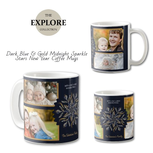 Dark Blue & Gold Midnight Sparkle Stars New Year Koffiemok