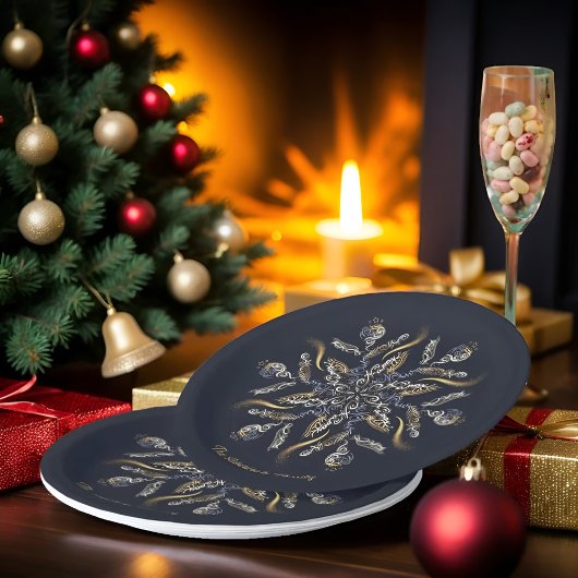 Dark Blue & Gold Midnight Sparkle Stars New Year Papieren Bordje