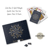 Dark Blue & Gold Midnight Sparkle Stars New Year  Pokerkaarten