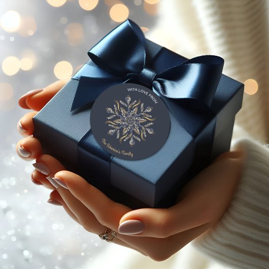 Dark Blue & Gold Midnight Sparkle Stars New Year Ronde Sticker