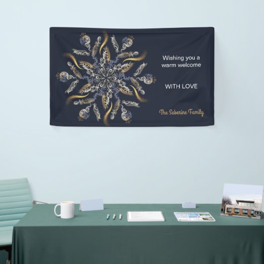 Dark Blue & Gold Midnight Sparkle Stars New Year Spandoek (Beurs)