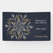 Dark Blue & Gold Midnight Sparkle Stars New Year Spandoek (Horizontaal)