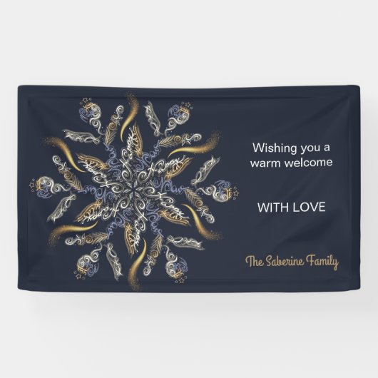 Dark Blue & Gold Midnight Sparkle Stars New Year Spandoek (Horizontaal)