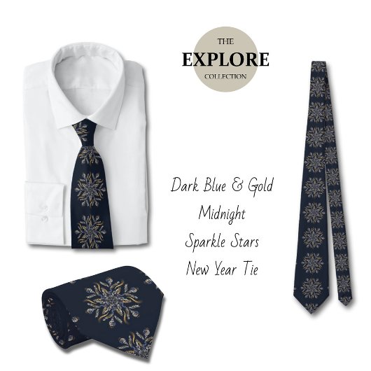 Dark Blue & Gold Midnight Sparkle Stars New Year  Stropdas