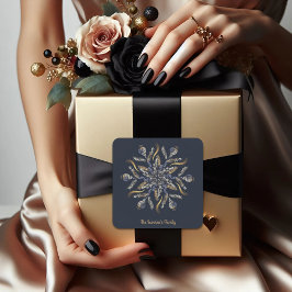 Dark Blue & Gold Midnight Sparkle Stars New Year Vierkante Sticker