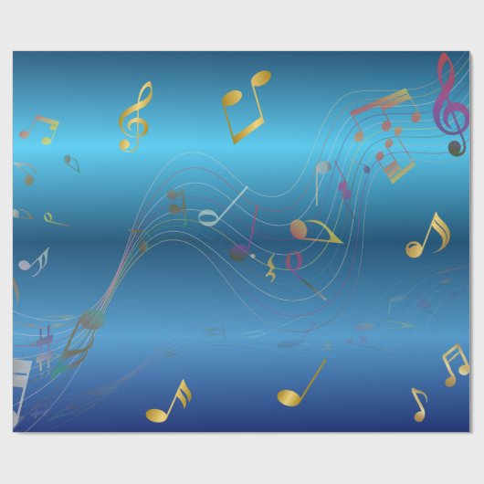 Dark Blue Gradient Elegant Music Notes Cadeaupapier (Vlak)
