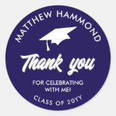 Dark Blue Graduating Class Thank You Grad Cap Ronde Sticker (Voorkant)