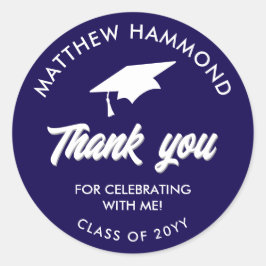Dark Blue Graduating Class Thank You Grad Cap Ronde Sticker