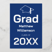 Dark Blue Graduation Party Folie Folie Uitnodiging (Voorkant)