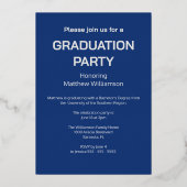 Dark Blue Graduation Party Folie Folie Uitnodiging (Achterkant)