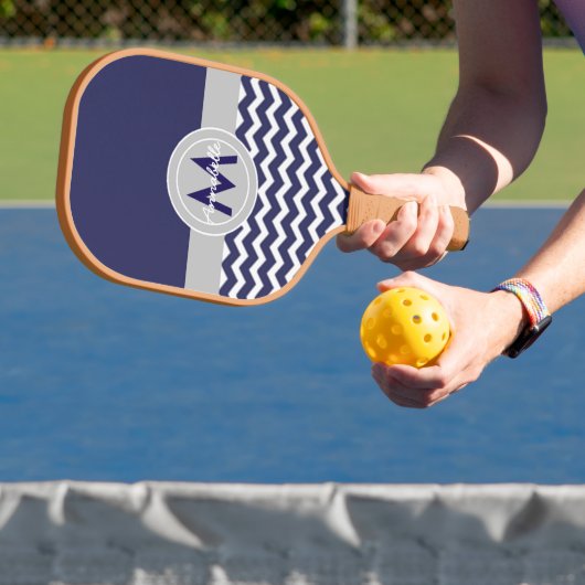 Dark Blue Gray Chevron Pickleball Paddle (Insitu)
