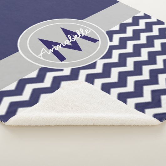 Dark Blue Gray Chevron Sherpa Deken (3/4)