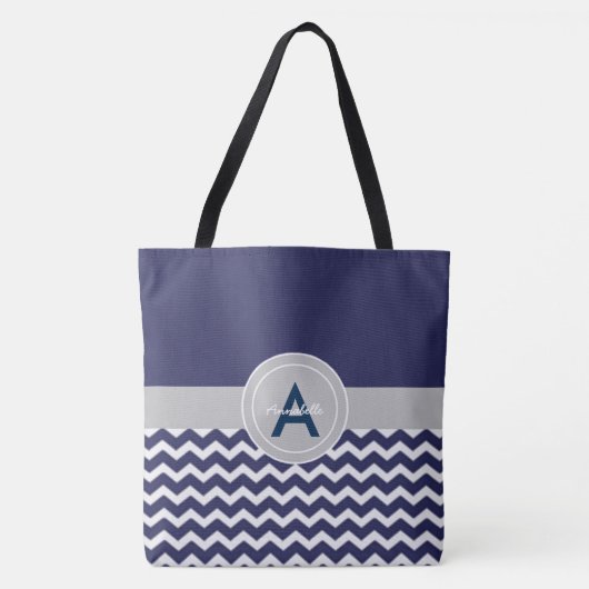 Dark Blue Gray Chevron Tote Bag (Voorkant)